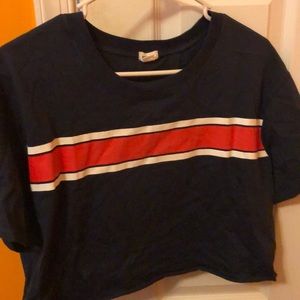 Navy cropped tee with red and white stripe